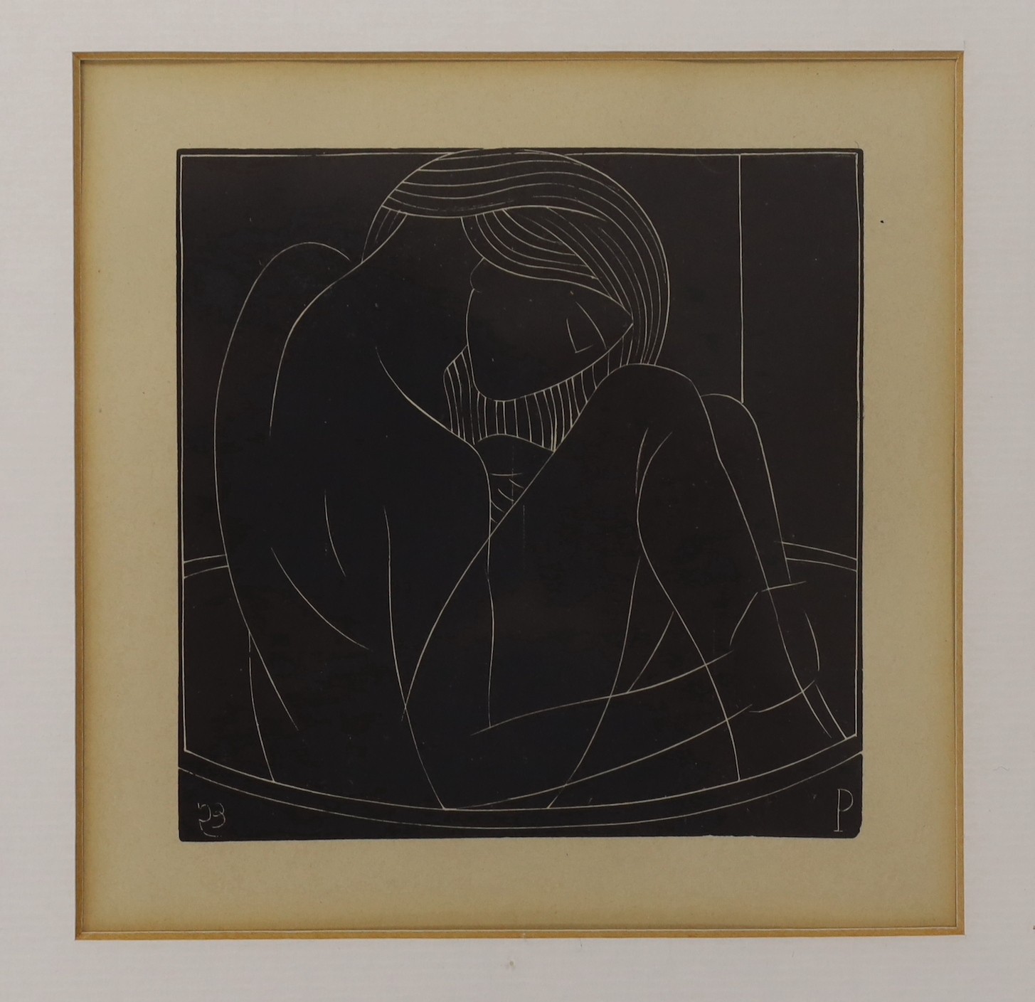 Eric Gill (1882-1940), wood engraving, 'Girl in Bath I', see reference - Engravings by Eric Gill, Douglas Cleaverdon, Bristol, 1929 - PL 47, 10 x 10cm